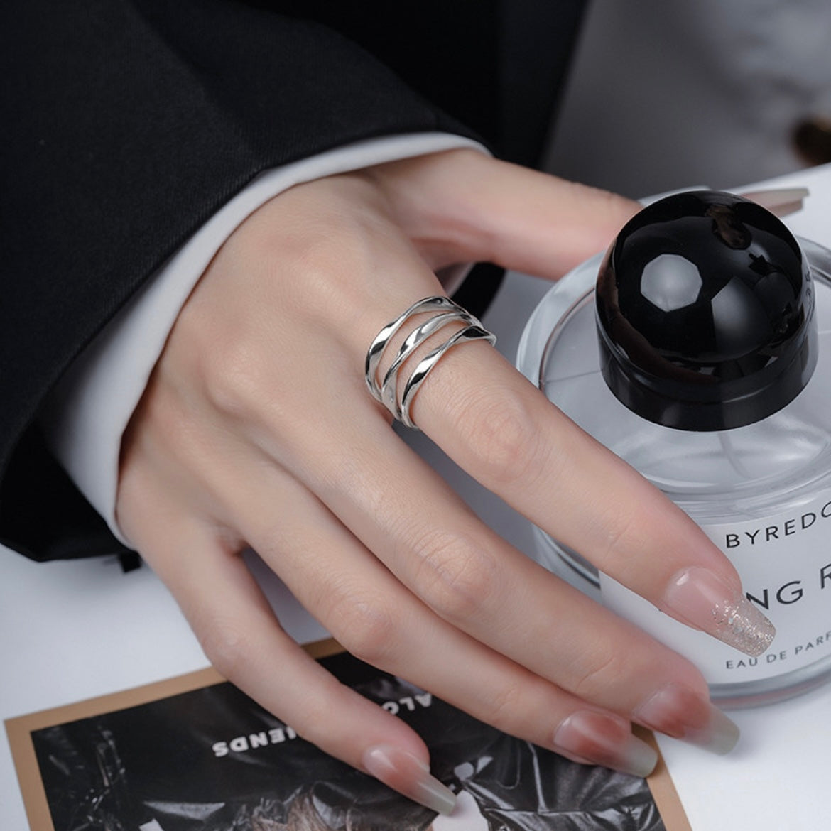 Silber Minimalistisch Dreifach Twist Line Ring