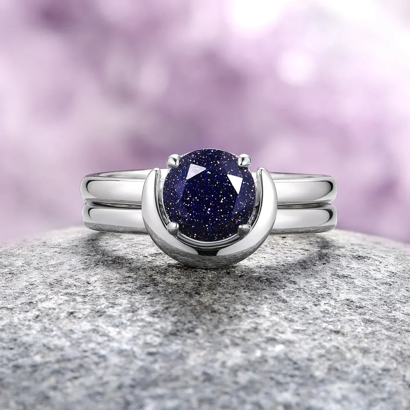 Crescent City Verlobungsring-Set aus Sterlingsilber