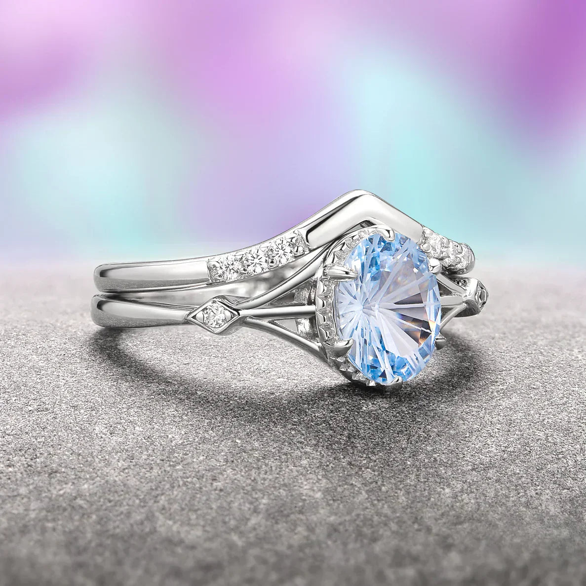 Keltisch inspiriertes Edelstein-Ring-Set – Morganit, Aquamarin & Rubin