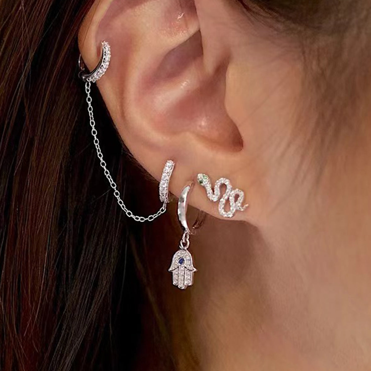 Batya Hamsa Huggies in Silber - Sterling Silber