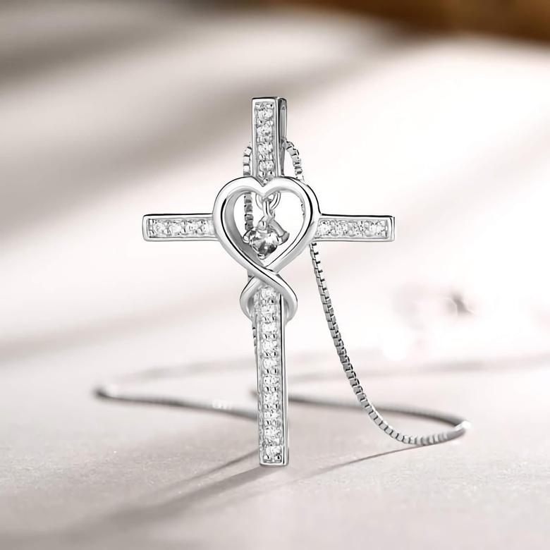 Gesegnete Zirkonia Herz Kreuz Halskette