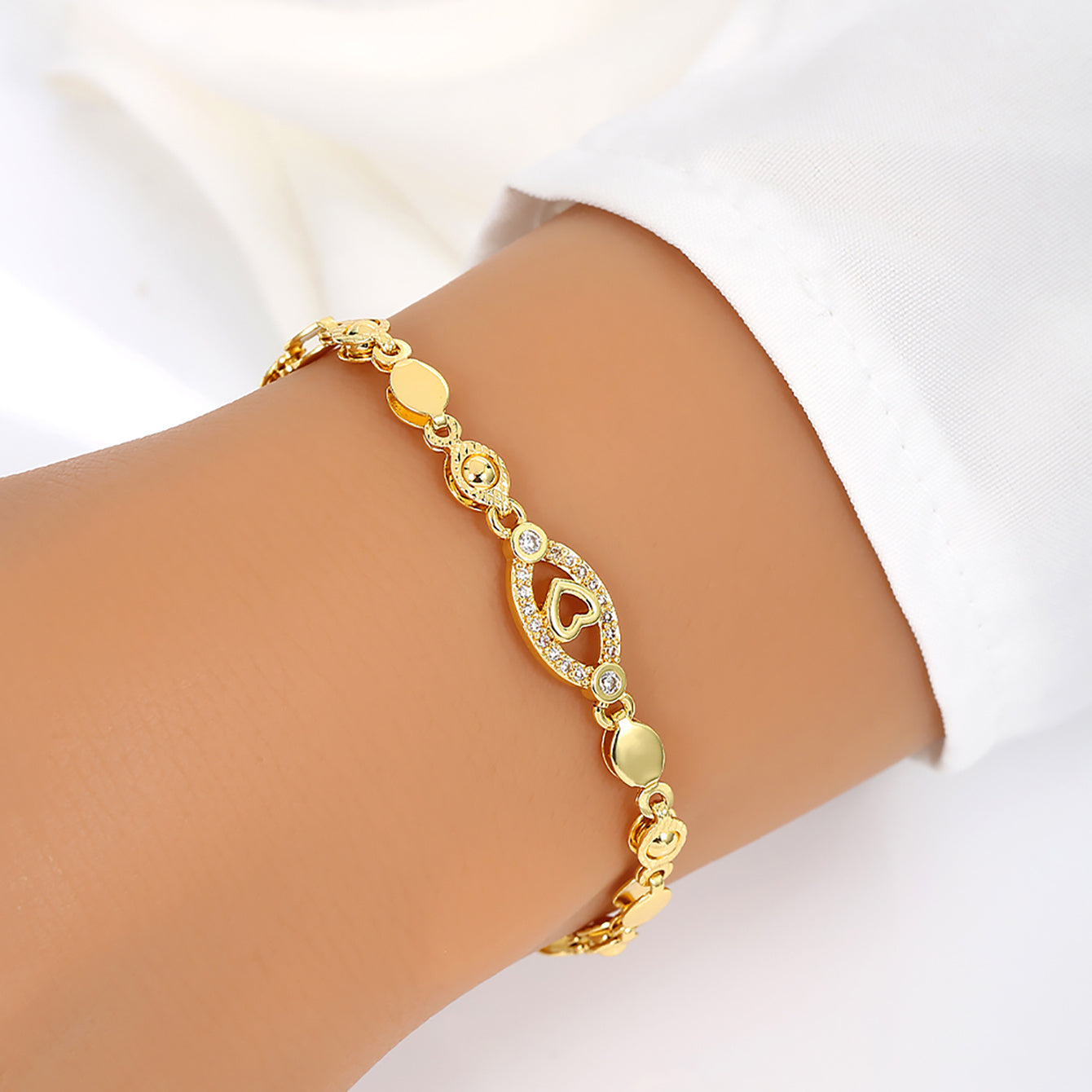 Funkelndes Offenes Goldenes Herz- und Blattarmband
