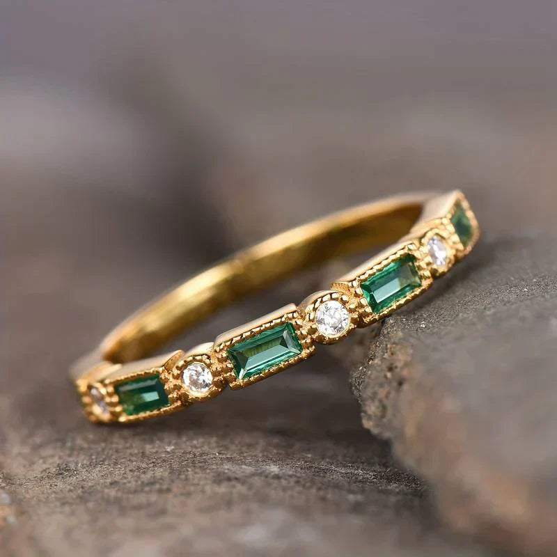Alexia | Gold Ring mit grünem Zirkon Inlay