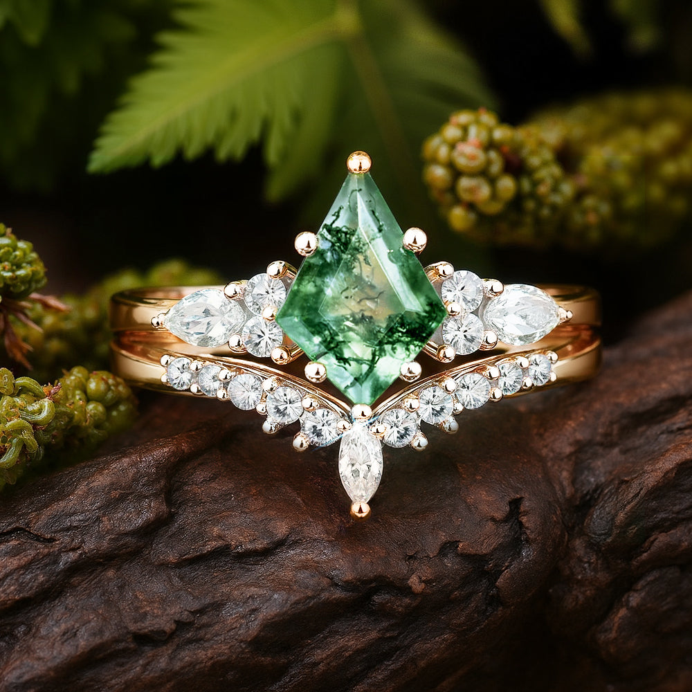 Grüner Moosachat-Ring aus Sterlingsilber